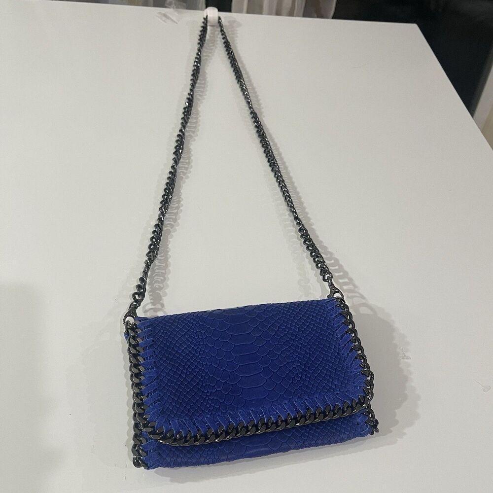 Small Blue  2000's Ostrich Skin Clutch CROSS Body Genuine Leather Bag - ITALY